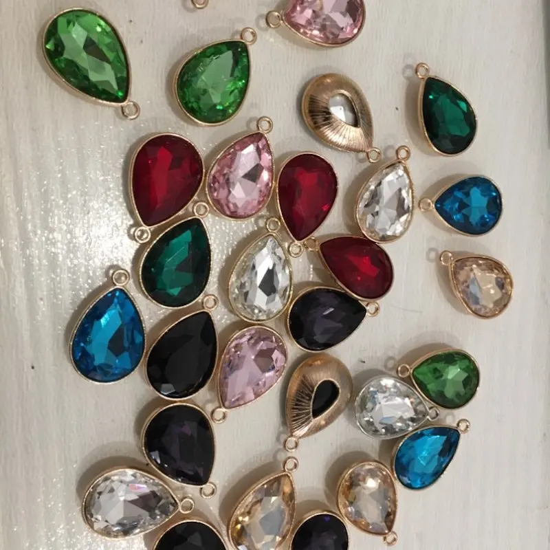 

30pcs/lot MIX water drop shape Fashion cork base rhinestone glass Charm Hair Accessories DIY Jewelry Accessories fitting