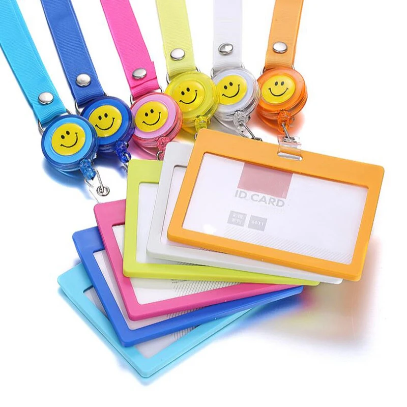 

5Pcs Horizontal Style ID Badge Holder With Neck Strap Lanyard With Retractable Clips Company Exhibition Office Badge Holders