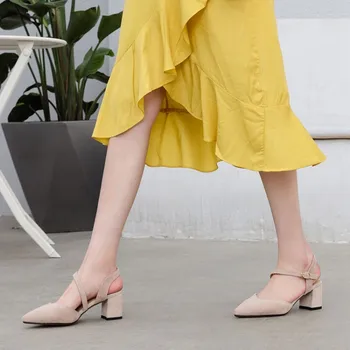 

Big Size 9 10 11 12 high heels sandals women shoes woman summer ladies Tip-toed ankle straps with thick-heeled sandals
