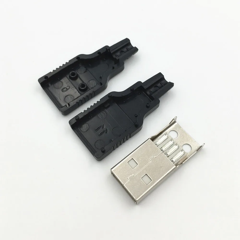 10 компл. DIY USB 2,0 A Тип Мужской сборки адаптер Разъем гнездо черный припой пластиковый корпус
