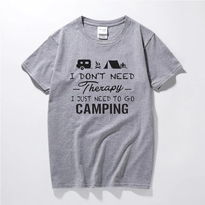Футболка для кемпинга, терапия, хлопок, кемпер, палатка, караван, кемпинг, топы, модная футболка с коротким рукавом, Camisetas Hombre, уличная одежда - Цвет: Серый
