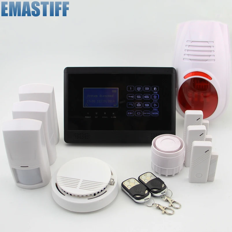 

Wireless GSM SMS TEXT Touch Keypad Home House Alarm System Emergency Panic 850/900/1800/1900MHz,Outdoor Siren+Fire/Smoke sensor