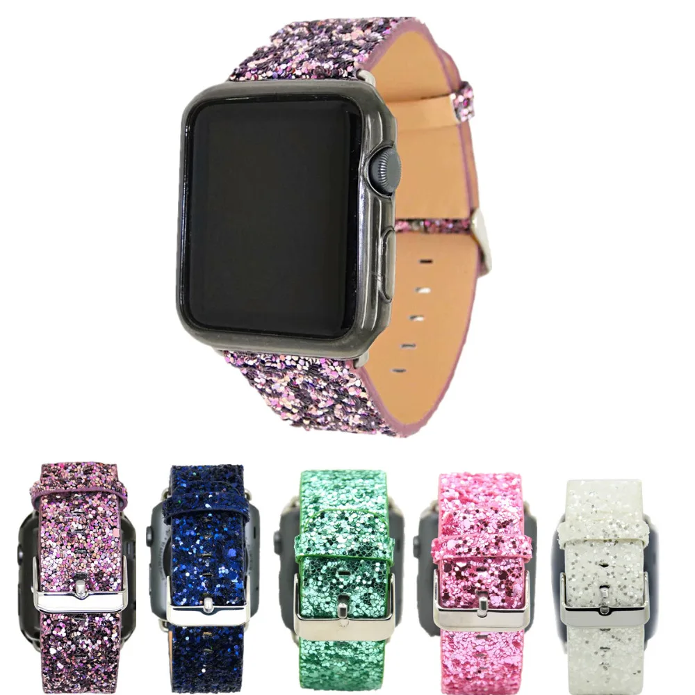 Для Apple Watch, версии Series4/3/2/1 сияющая кожа; ремешок с пряжкой, размеры 38 мм/42 мм/40 мм/44 мм Для женщин браслет