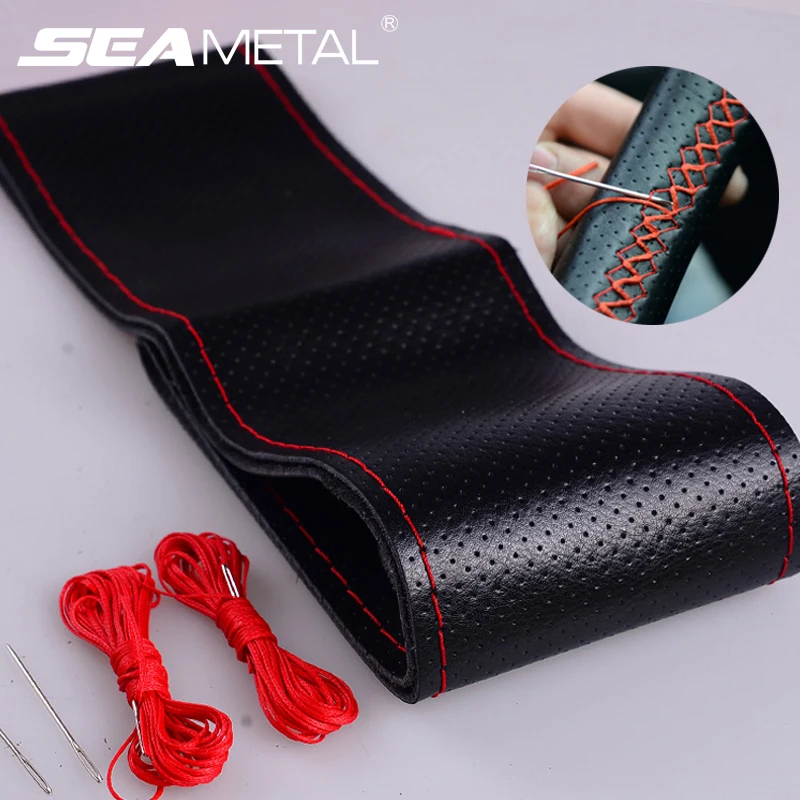 

38CM Car Steering Wheel Cover Hand Stiching Breathable Soft Cars Steering-wheel Cover Braid with Needle & Thread Car Accessories