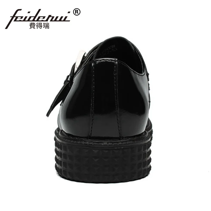 Calzado Mano Nupcial marrón A Formal Moda Monje Plana Hombres Puntiagudo Charol Dedo Hecho Hombre Vestido Hj59 Correa Oxfords Zapatos Plataforma Negro RwqwPTa