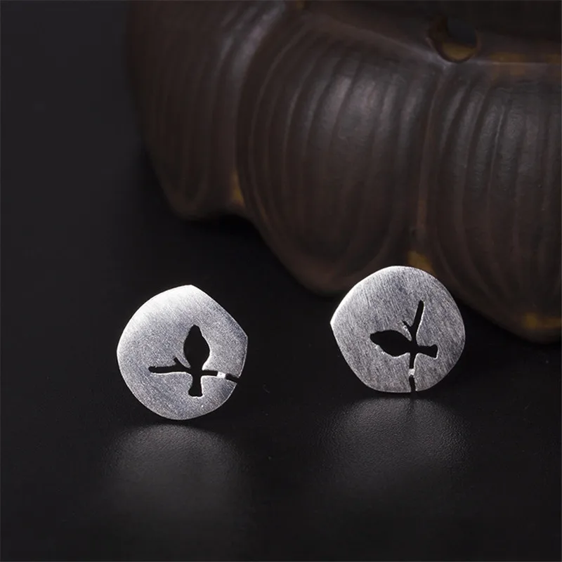 925 пробы серебристый матовый ветка серьги-гвоздики в виде птицы для Для женщин творческий леди модные ювелирные украшения с подвесками eh846