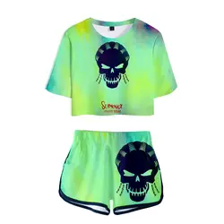 LUCKYFRIDAYF Kpop, 3D летние шорты и футболки, отряд самоубийц, женские комплекты из двух предметов, Забавный топ с принтом черепа, одежда 2XL