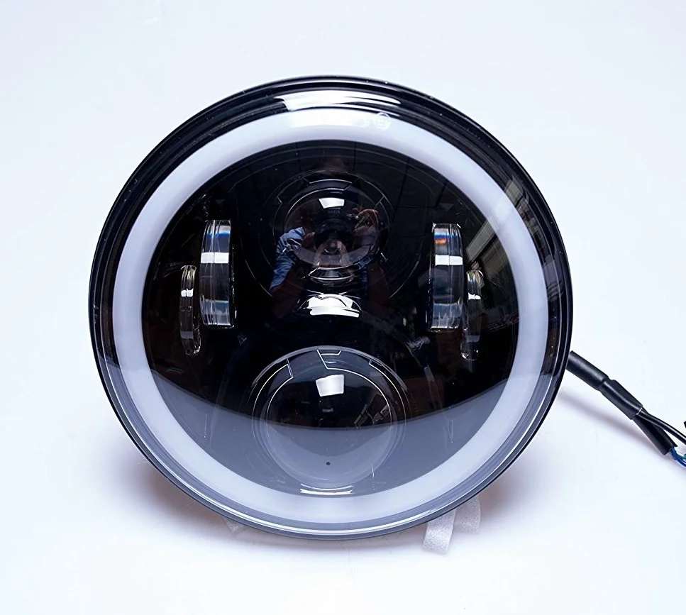 7 inch Headlight 60W Angel eyes white DRL &yellow Lighting LED Headlamp