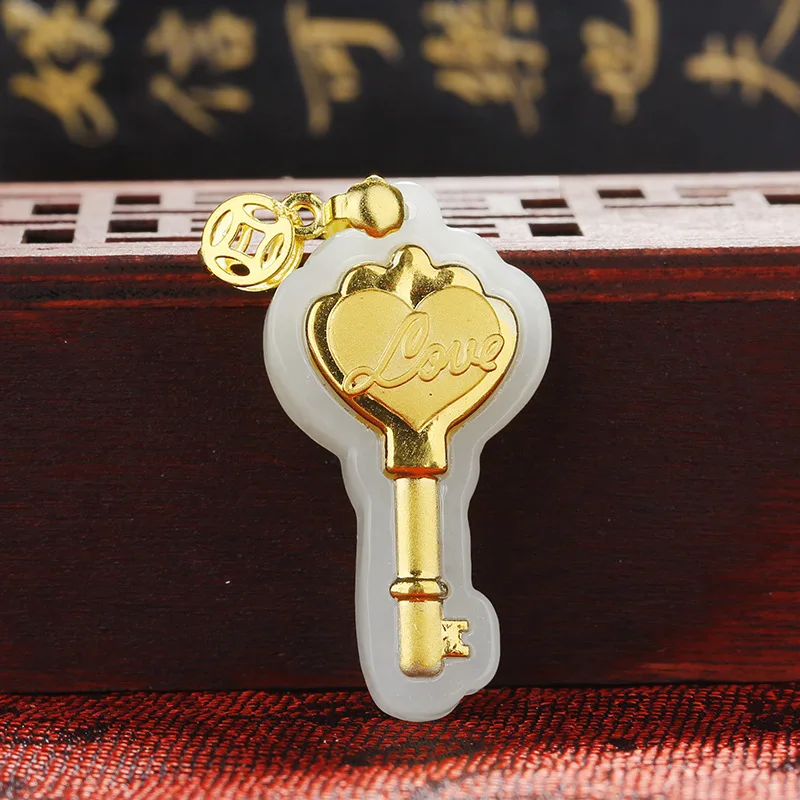 

2019 Sale Real Asg Manufacturers Selling Inset Jades Inlaid Natural Hetian Love The Key Pendant 4 D Mosaic Female Necklace Hung