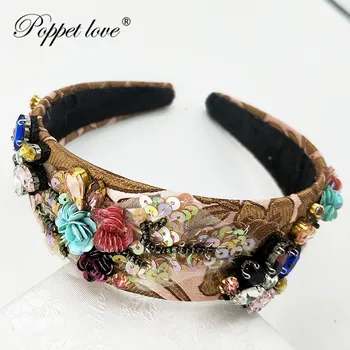 

Baroque Gold Silver Wedding Hair Accessories Sequin Sewing Crystal Tiaras Crowns Pearl Handmade Bridal Round Crowns Hair Jewelry