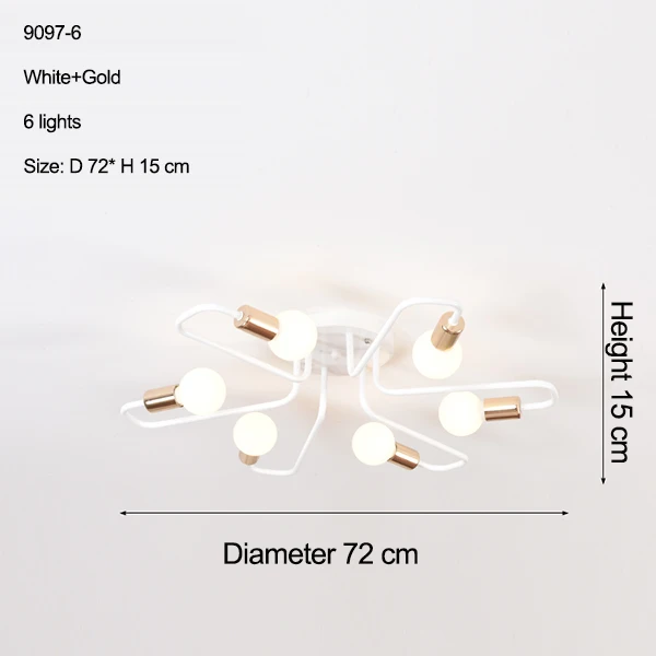 Бесплатный светодиодный светильник 85-265 в E27 Chander Lighting Vintag, светодиодный светильник, промышленные лампы, 6 ламп, люстра, светильник, белый - Цвет корпуса: 9097-6 white n gold