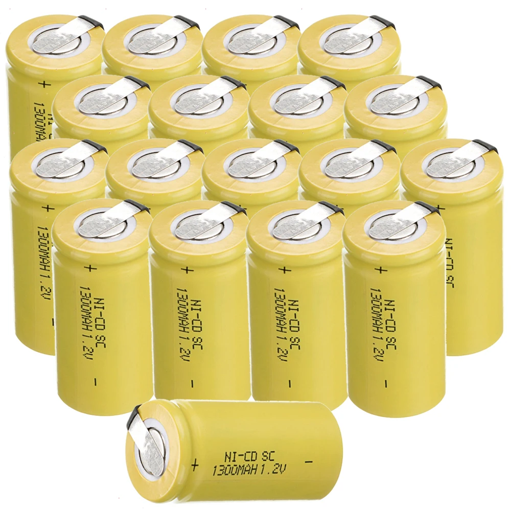 Самая низкая цена 18 шт аккумулятор SC 1 2 v батареи перезаряжаемые 1300 mAh nicd Батарея