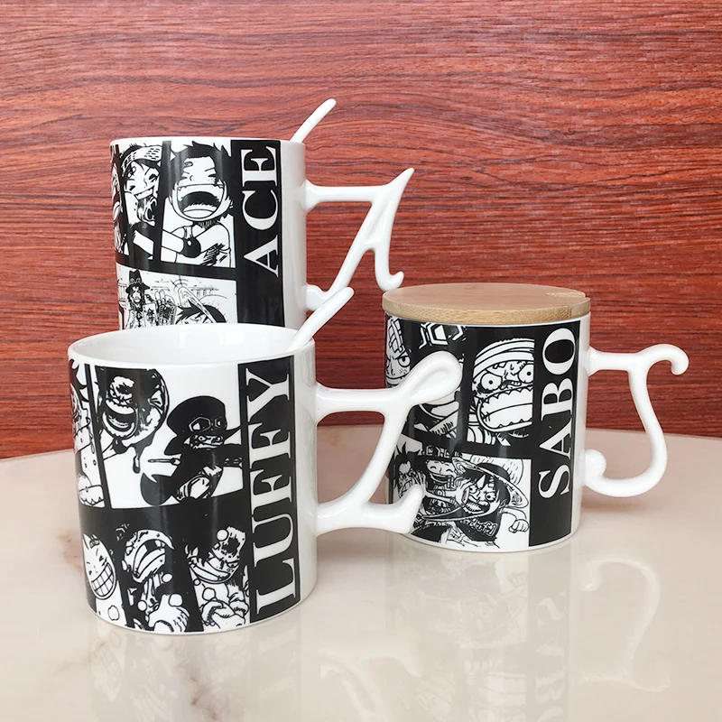 Мультяшная кофейная кружка из цельной керамики copo luffy Sabo zero ace чашка с деревянным