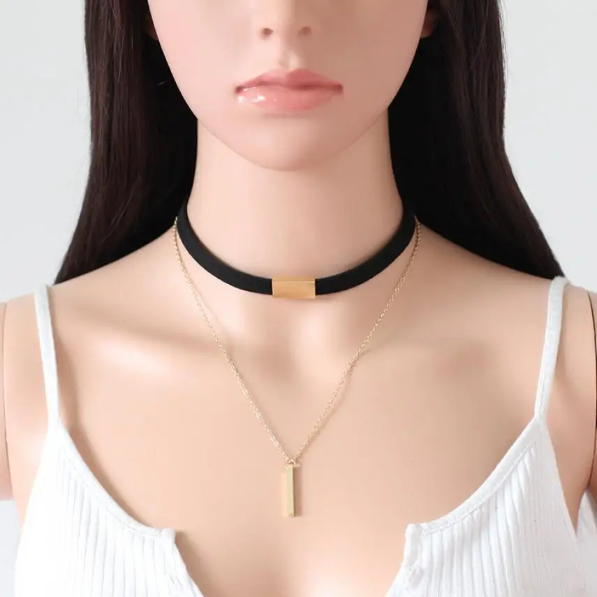 

New Black Velvet Choker Necklace Gold Chain Bar Chokers Necklace Flawless Ornaments Torque Exquisite Necklaces Pendientes