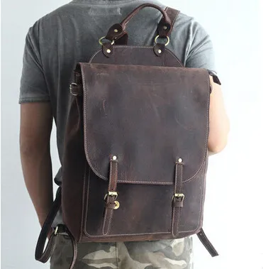 Мужской рюкзак из натуральной кожи, Мужская модная дорожная сумка для ноутбука, рюкзак из коровьей кожи 15 дюймов Mochila, школьные сумки для ноутбука для подростков - Цвет: Coffee