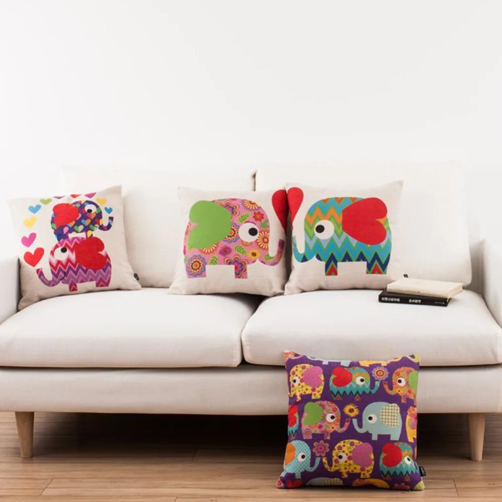 LOZUJOJU Quality stitching cartoon elephant pattern cushion cover home decor pillow case for kids living room sofa bedroom chair LOZUJOJU Quality stitching cartoon elephant pattern cushion cover home decor pillow case for kids living room sofa bedroom chair