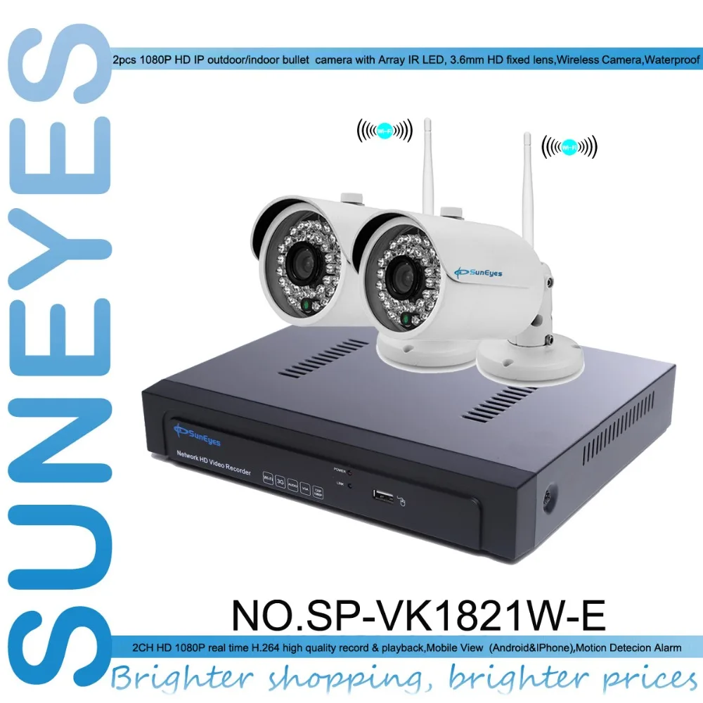 SunEyes SP-VK1821W-E 1080P HD 2CH IP CCTV Camera NVR Kit 1SATA Port with 2pcs HD Wireless Wifi Mini IP Camera Outdoor P2P Wholesale Construction & Real Estate