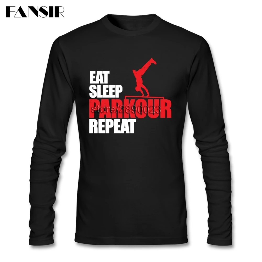 Eat Sleep Паркур Повторите Винтаж футболки для Для мужчин футболка с длинными