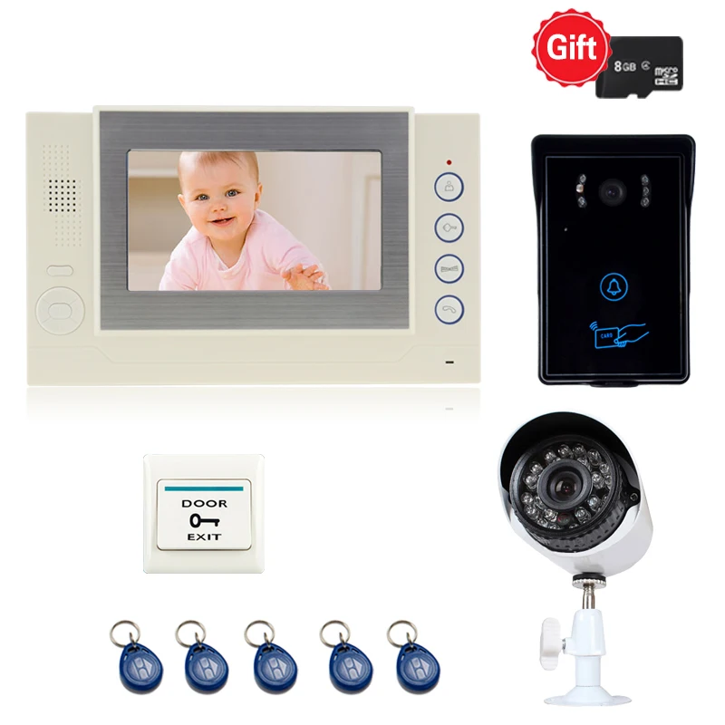 

JEX 7`` LCD Video Doorbell Door Phone Intercom system kit video recording Monitor +Waterproof RFID Access Camera + CCTV Camera