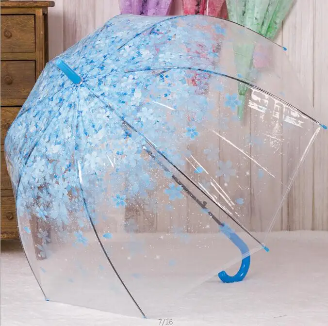 LIBERAINY прозрачный купол зонтик Сакура цветок дождливый ветрозащитный ребенок девочка прозрачный милый мода женщина свадебное украшение - Цвет: wathet blue