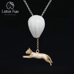 Lotus Fun реальные 925 серебро ручной работы Fine Jewelry Непослушный Кот и горячий воздух воздушный шар кулон без ожерелье для женщин