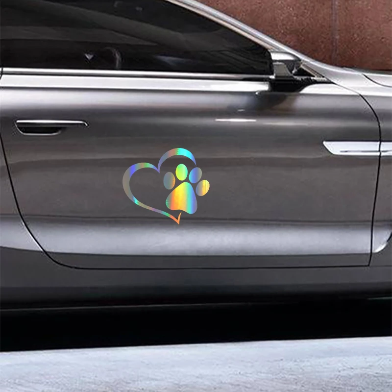 14.112.4cm Car Sticker Vinyl Love The Dog Paw Print Funny Sticker Decal Reflective Laser Motorcycle 3D Stickers Car Styling (5)