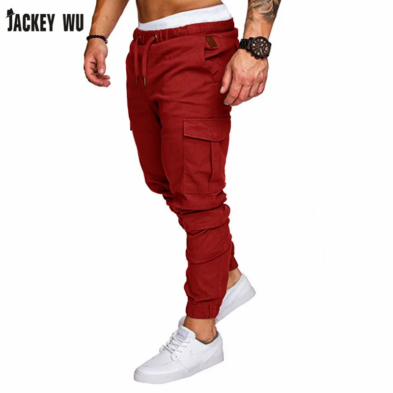 Бренд JACKEYWU мужские брюки мода 2019 много карманов сплошной цвет для бега