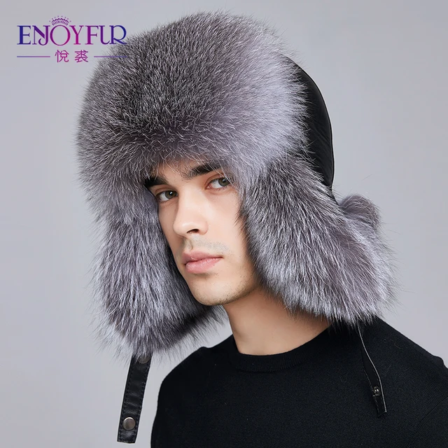 Enjoyfur зимняя шапка Earflap мужчин натуральным лисьим мехом шапки Российской ушанка из меха защиты уха Теплый достаточно высокое качество Бомбардировщик Hat FXM17504