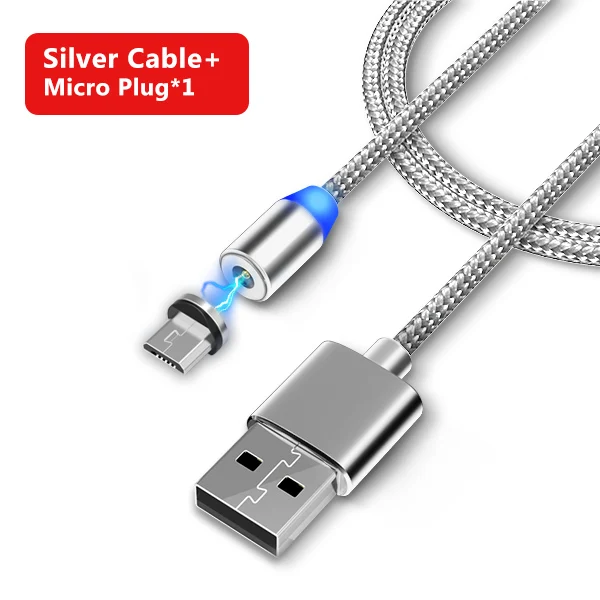 NOHON нейлоновый Micro USB Магнитный зарядный кабель для samsung Galaxy S7 S6 huawei Xiaomi sony Android Phone магнитные кабели для зарядки 2 м - Цвет: 1Plug 1 Silver Cable