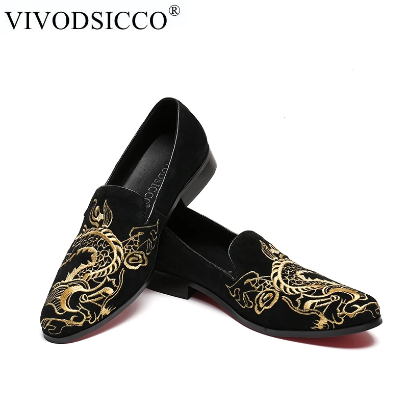 VIVODSICCO/Новинка; мужская кожаная обувь ручной работы с вышивкой; мужские лоферы; обувь для свадебной вечеринки; туфли на плоской подошве; повседневная обувь для вождения