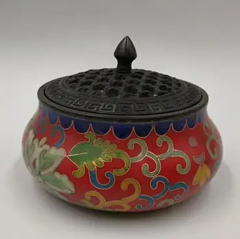 

Chinese Buddhism cloisonne lotus pure brass Incense burner