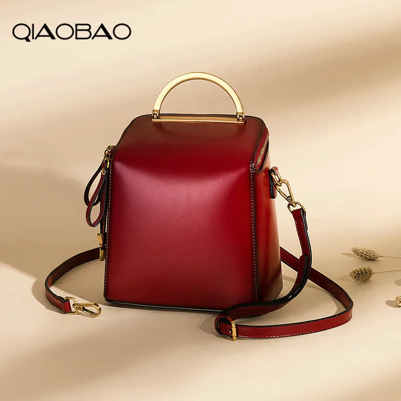 

QIAOBAO 2019 new retro Genuine Leather Backpack one shoulder bag portable bag Korean version Ladies Cowhide backpack