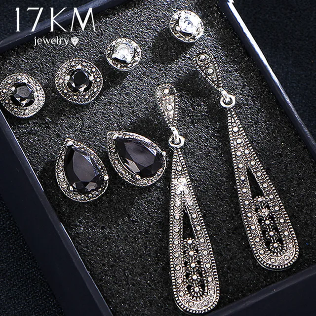 9 Design Vintage Water Drop Crystal Earrings Set For Woman Black Stone Silver Co 9 Design Vintage Water Drop Crystal Earrings Set For Woman Black Stone Silver Co