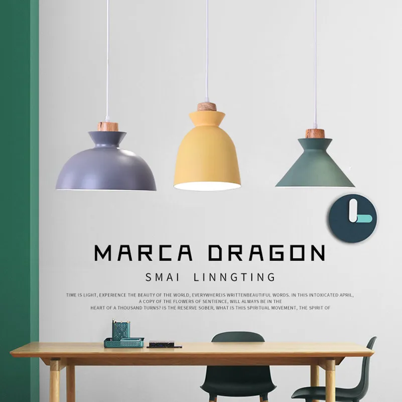 

DAR Modern Wood Pendant Lights For Dining Room Nordic Lamparas Colorful Iron Lamp Shade Loft Kitchen Led Pendant Light Fixtures