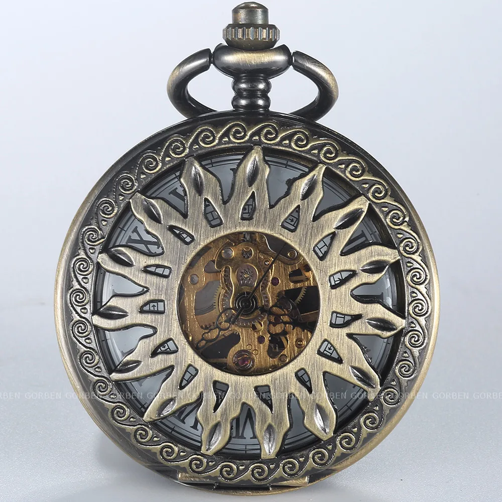 Мужские старинные карманные часы с полым подсолнухом механические ручные карманные часы Механические мужские с брелоком цепи Лучшие
