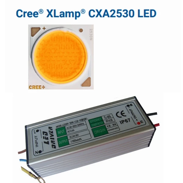 Cree CXA 2530 CXA2530 белый теплый белый 60 Вт COB светодиодный Диод излучатель лампа светильник+ 50 Вт водонепроницаемый драйвер 85-265VAC+ радиатор, объектив - Испускаемый цвет: led and driver