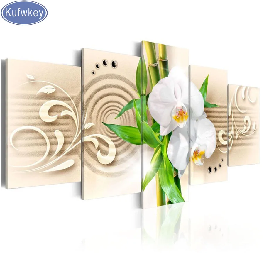5pcs diamond Embroidery full square/ Round Diamond Painting bamboo/orchid/sand diy mosaic Picture for Restaurant decor | Дом и сад
