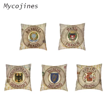 

National Emblem Cushion Cover Polyester Peach Skin Brazil France Rome England Ireland Dublin Home Bedroom Decoration Pillowcase