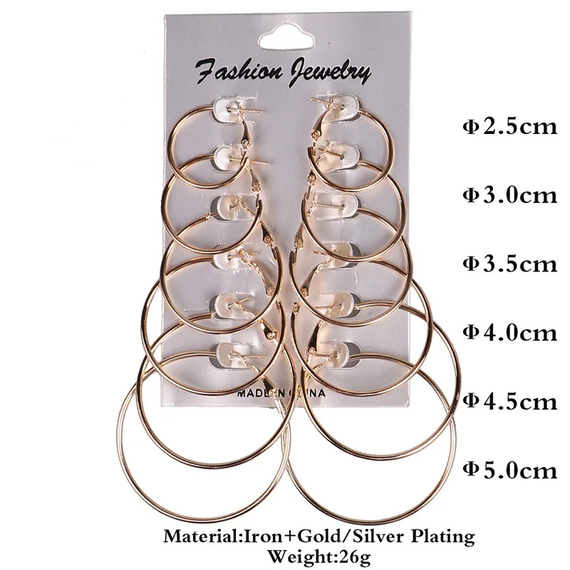 Большой круглый комплект серег-колец больших размеров для женщин, простые круглые серьги в стиле панк, вечерние ювелирные изделия, подарок 12 пара/лот