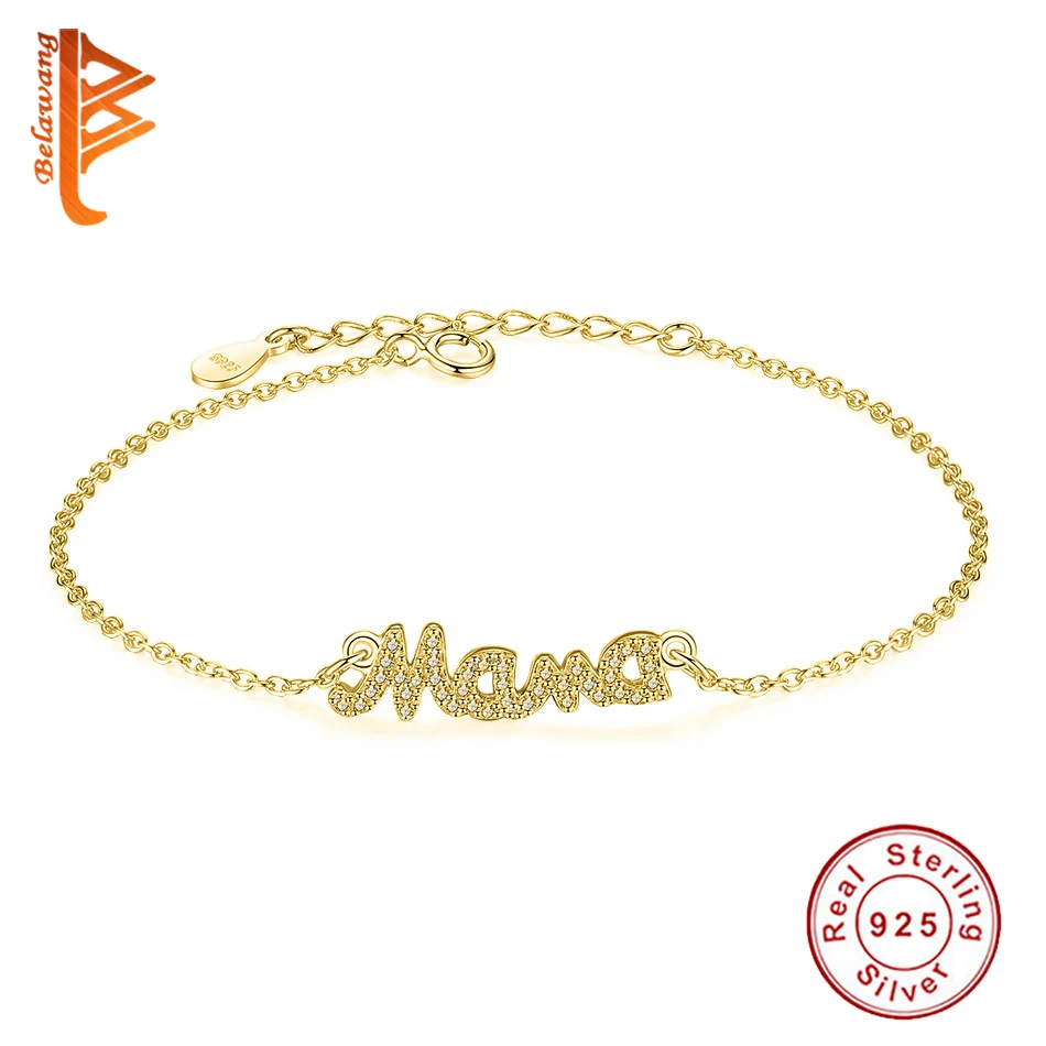 Роскошные 925 пробы серебро мама браслет-цепочка австрийский хрусталь браслет для Для женщин золото Цвет стерлингов Серебряные ювелирные изделия подарок