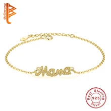 Роскошные 925 пробы серебро мама браслет-цепочка австрийский хрусталь браслет для Для женщин золото Цвет стерлингов Серебряные ювелирные изделия подарок