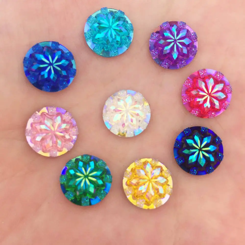 

New 80PCS AB Resin 12mm 3D flower round Flat back rhinestone applique scrapbook Wedding Embellishment diy craft SK82