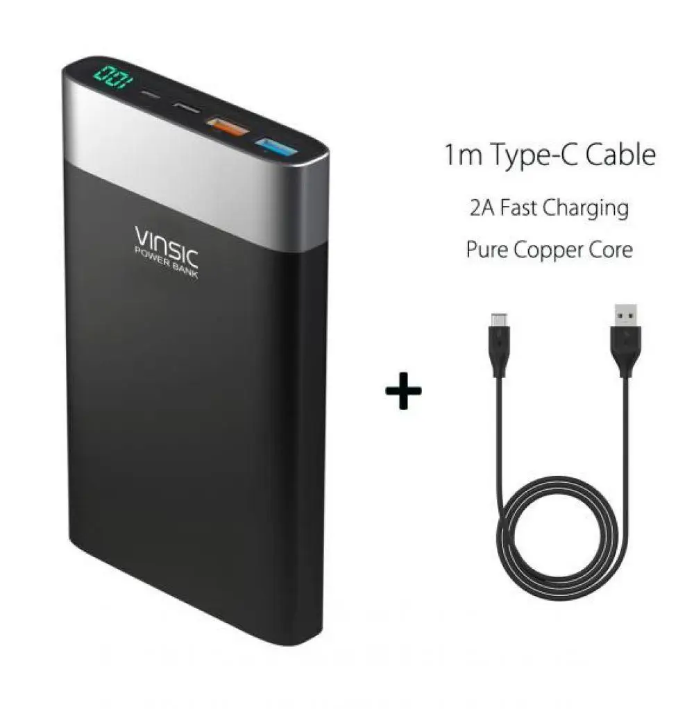 Vinsic 20000 mAh power Bank Быстрая зарядка 3,0 двухсторонняя Быстрая зарядка type-C двойное зарядное устройство USB для i Phone X 8 8 Plus MI