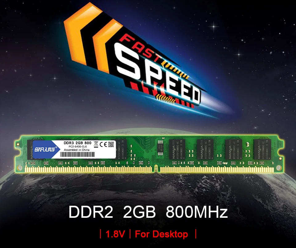 Binful DDR2 2GB 800mhz PC2-6400 для рабочего стола оперативная память для компьютера совместима с все материнские платы 1,8 V