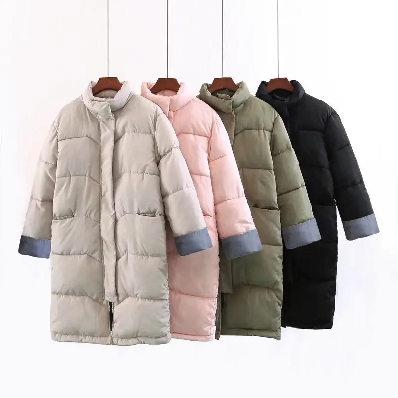 

Winter Womens Long Down Jacket Cotton Coat Korean Style Large Size Sweet Cute Girls Straight Long Sleeve Pink Thick Long Parka