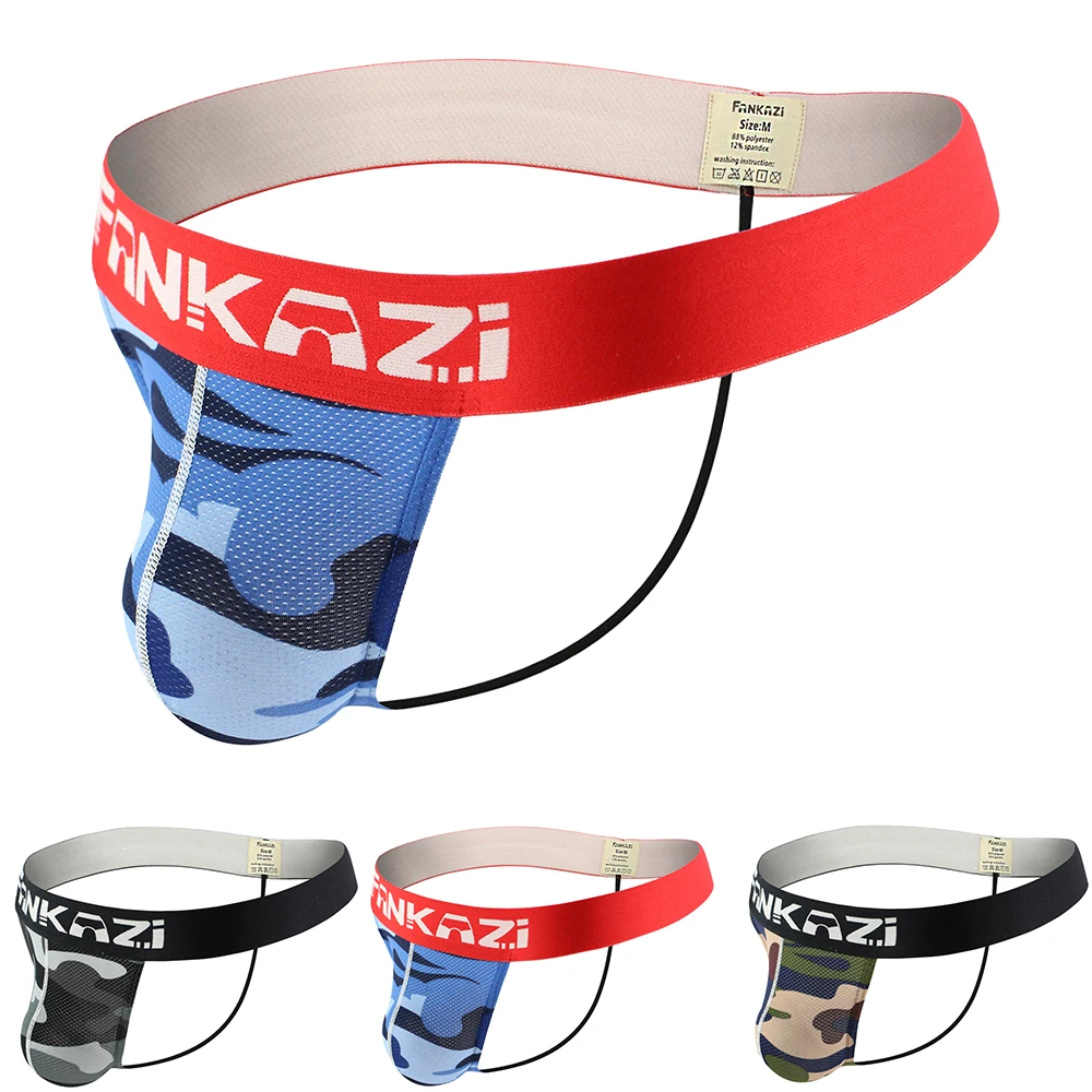 

Fankazi Men's Camouflage Thongs Sexy Underwear T Back Gay Men's Soft Pouch Mesh Bikini G String Underpants