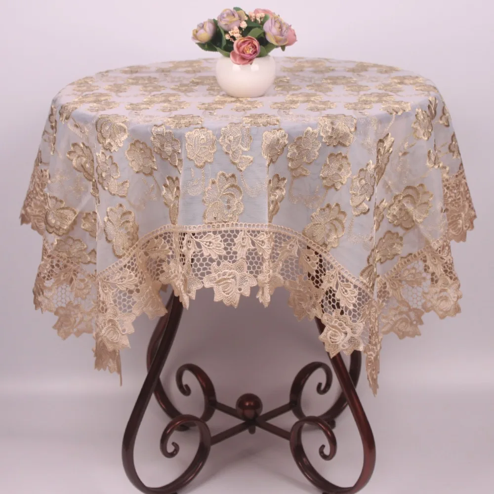 New Golden Line Rose Embroidered Table Cloth Luxury Lace Tablecloth