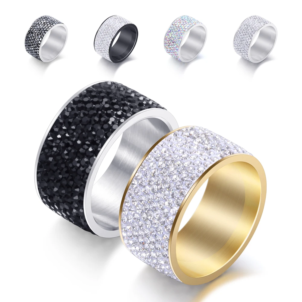 

Mix color 316L Stainless Steel 8 Row Crystal Pave Wedding Rings birthday gift Dropshipping