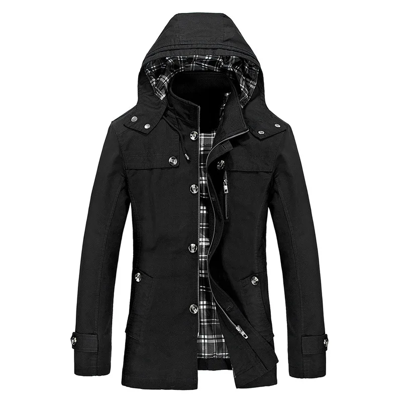 Haute La À Noir Khaki Qualité Capuchon Couleur black Casual Light Automne Smart dark Veste Lumière Hommes Vêtements Taille Kaki Khaki Hiver Plus J0227 Manteau De Solide QBodxeECWr