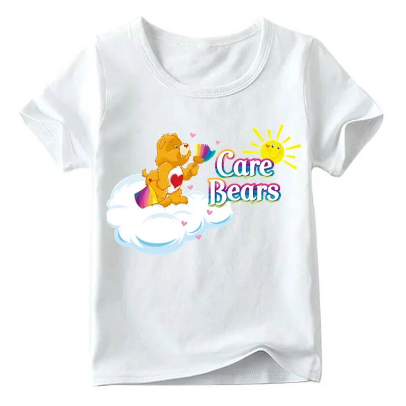 От 2 до 14 лет футболка для маленьких мальчиков и девочек с милым принтом медведя из мультфильма летние детские повседневные топы, забавная футболка для детей HKP5146 - Цвет: White P